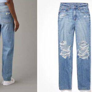 American Eagle Strigid Ripped Highest Waist Baggy Straight Jean
